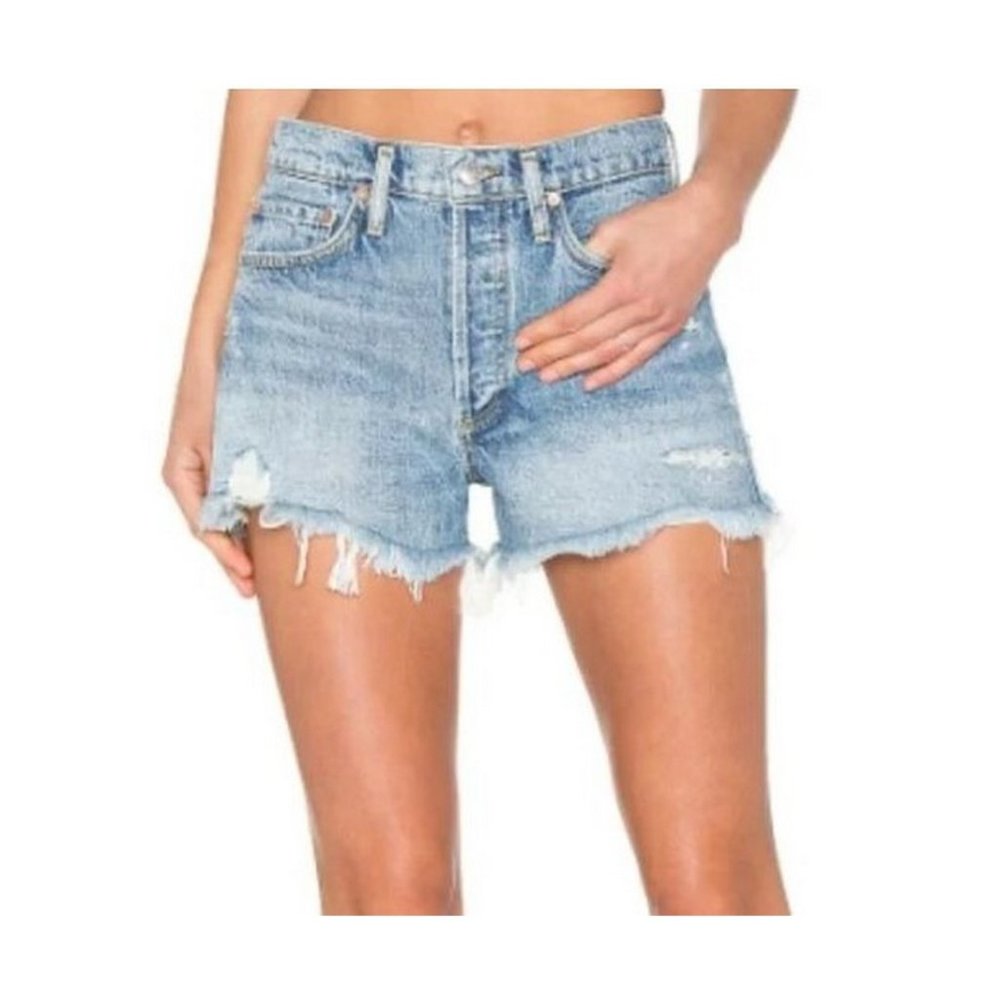 AGOLDE Light Blue Distressed Jean Shorts